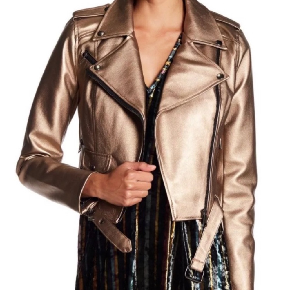 Romeo and Juliet Couture Metallic Faux Leather Moto Jacket Size Small NWT